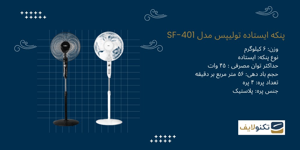 مشخصات پنکه SF 401  تولیپس